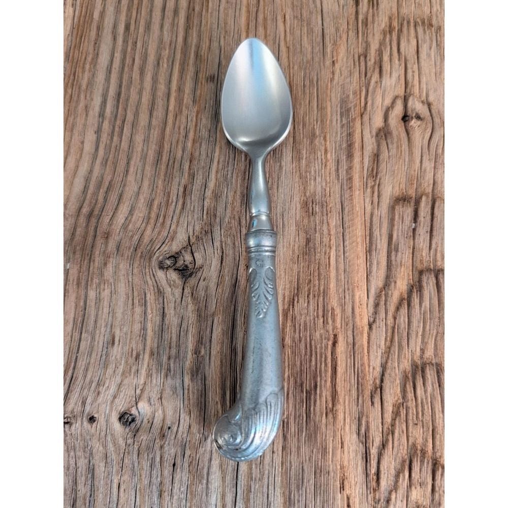Wilton Armetale RWP Pewter Spoon Curved Scroll Handle Leaf Design Silver Tone